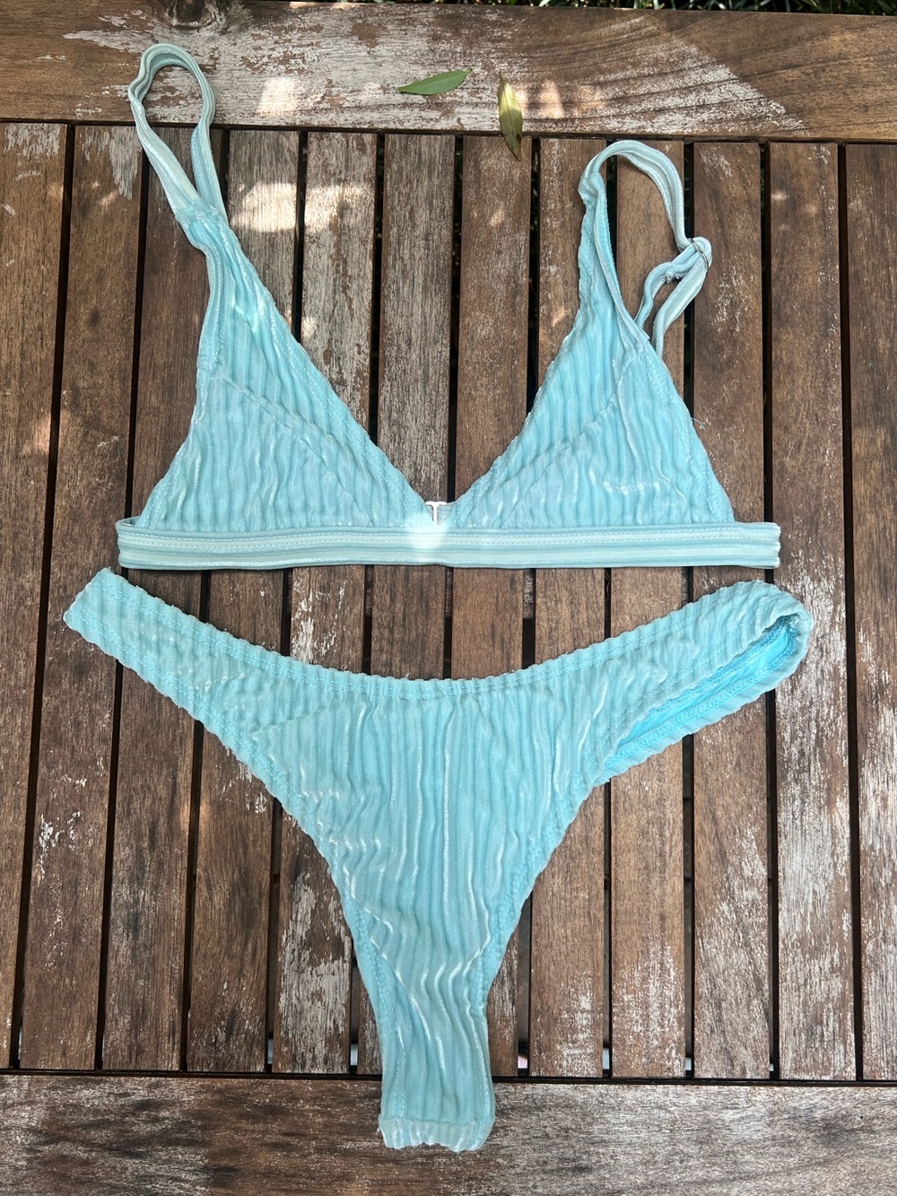 Dippin’ Daisy’s Blue Velvet Ribbed Triangle Bikini Set - Women Swim
